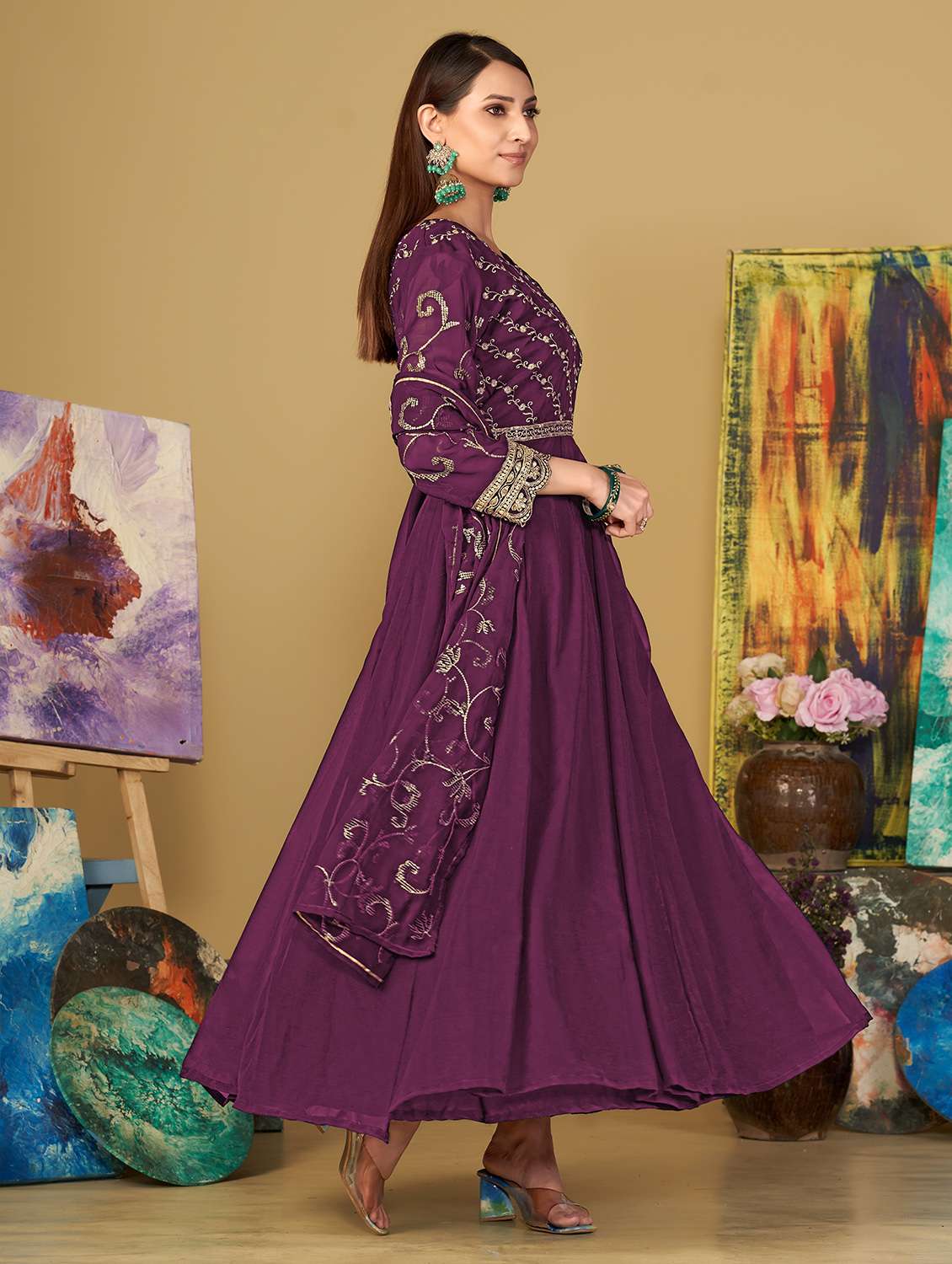 women solid with work unstitched suit set - 22456820 -  Standard Image - 1