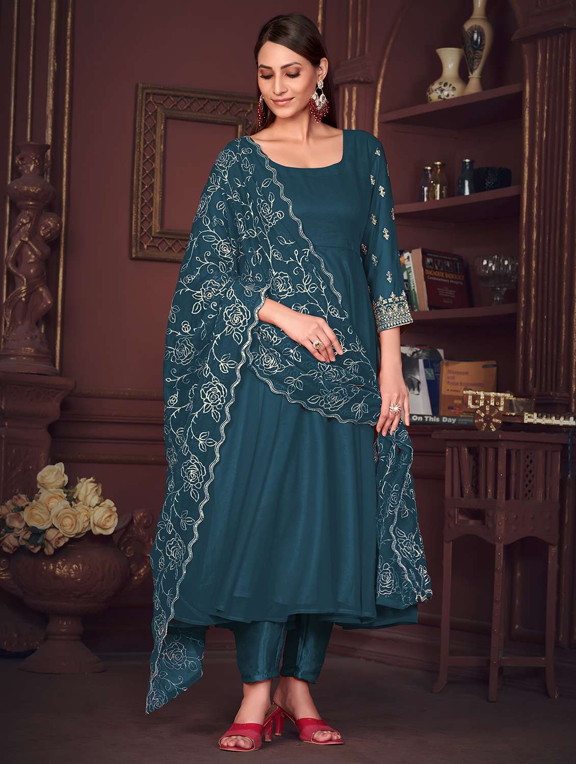 women turquoise kurta pant set - 22456837 -  Standard Image - 1