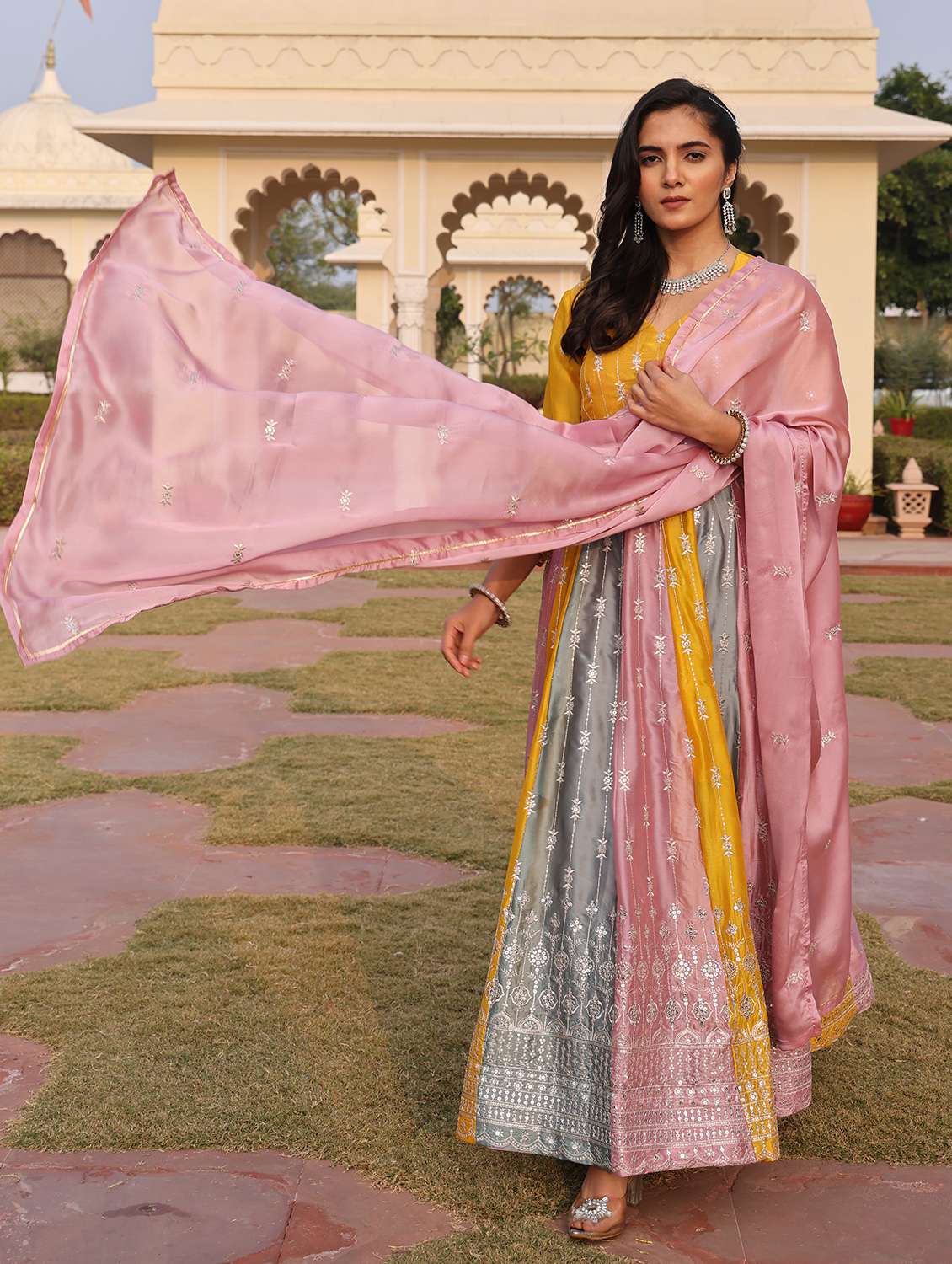 Women Solid With Work Unstitched Suit Set - 22456838 -  Standard Image - 1