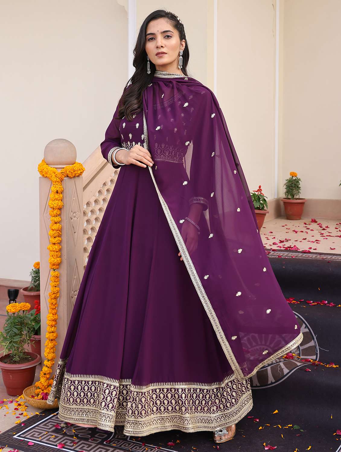 Women Solid With Work Unstitched Suit Set - 22456840 -  Standard Image - 1