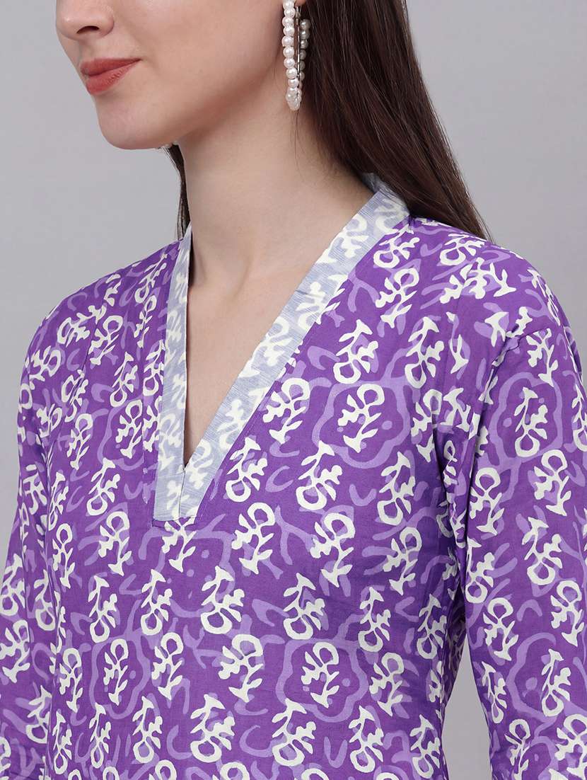 women purple self design  colored kurta pant set - 22456845 -  Standard Image - 1