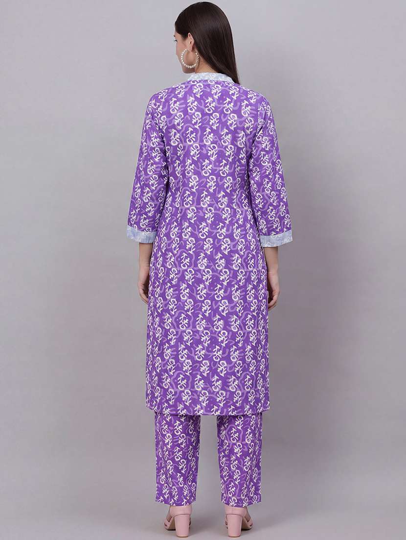 women purple self design  colored kurta pant set - 22456845 -  Standard Image - 4