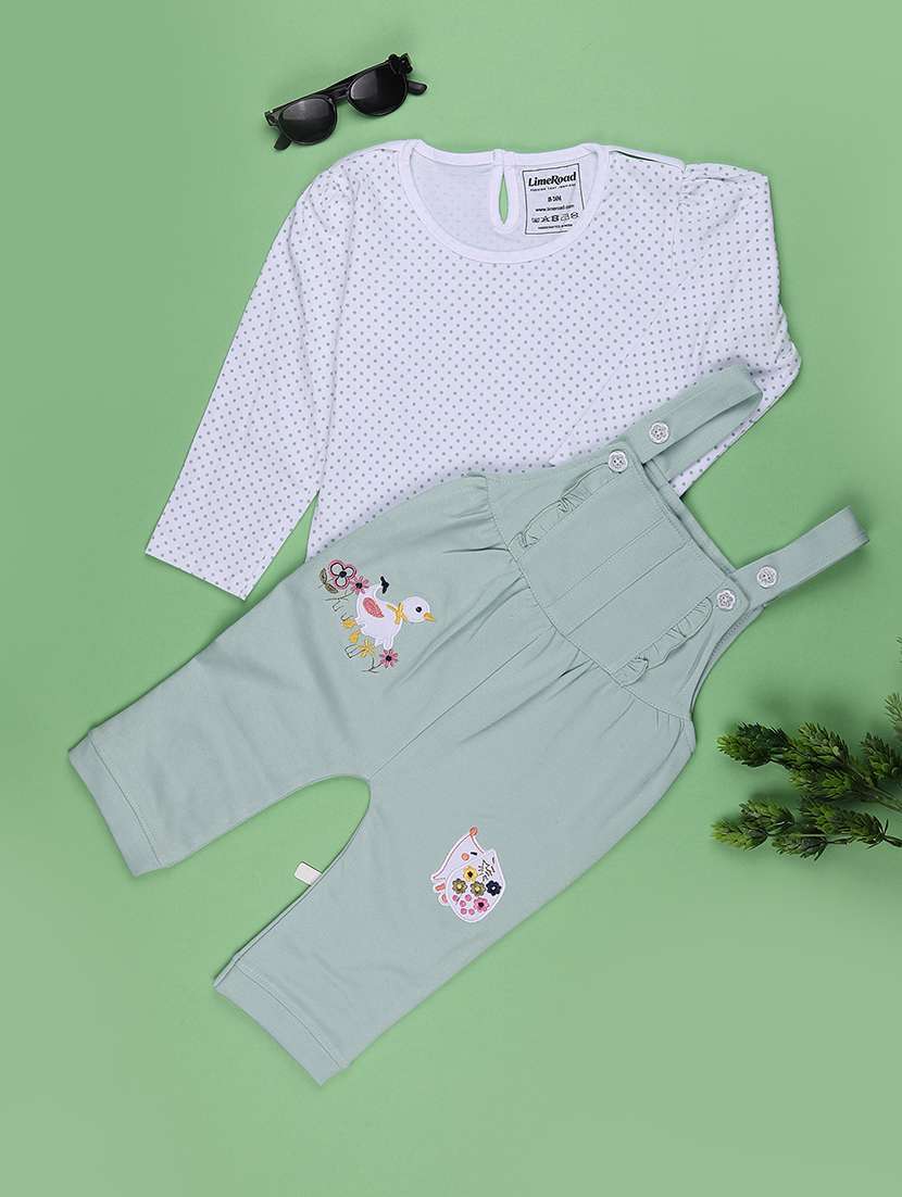 Girls Printed Long Sleeves Top And Dungaree Set - 22456857 -  Standard Image - 1