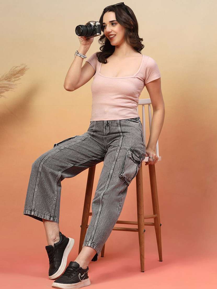 women grey denim jeans - 22456915 -  Standard Image - 4