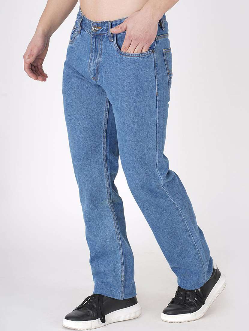 men plain mid rise full length straight jeans - 22457128 -  Standard Image - 1