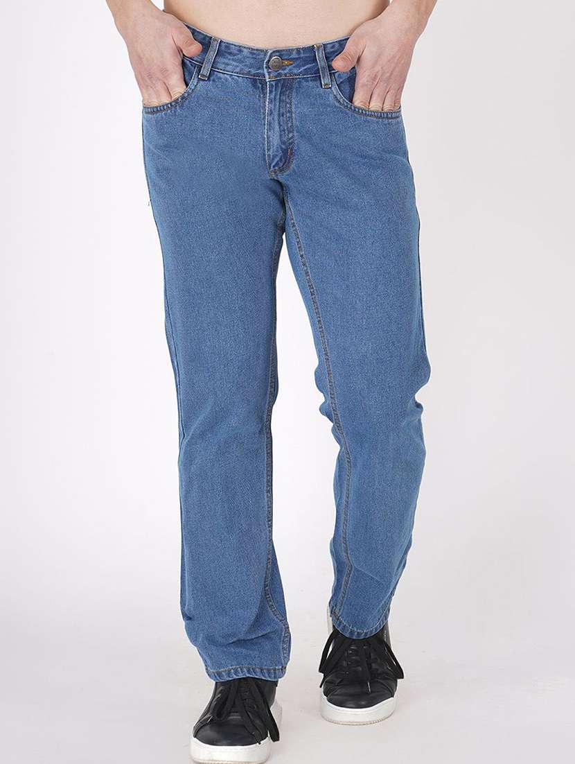 men plain mid rise full length straight jeans