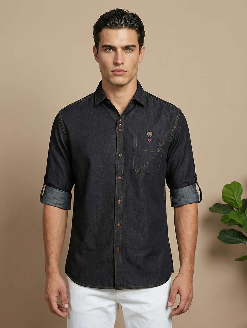 men solid long sleeve regular fit casual shirt