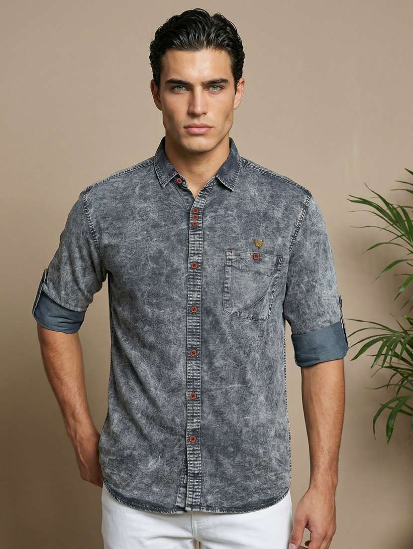men solid long sleeve regular fit casual shirt