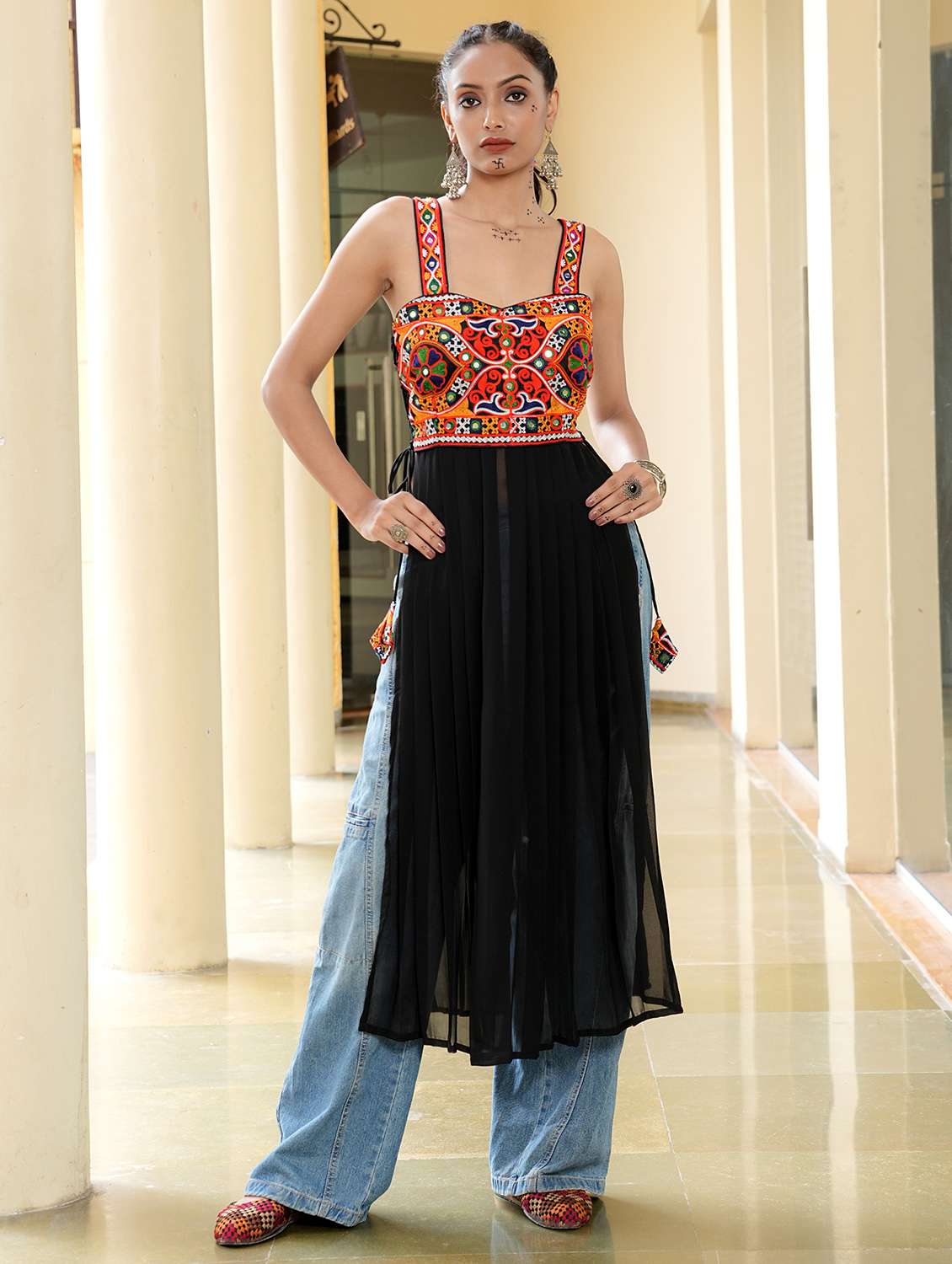 women black georgette side slit kurti