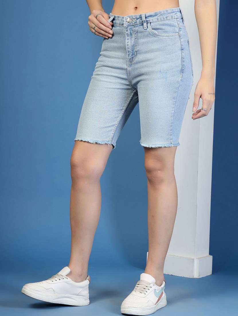 women blue cotton denim shorts short - 22457223 -  Standard Image - 1