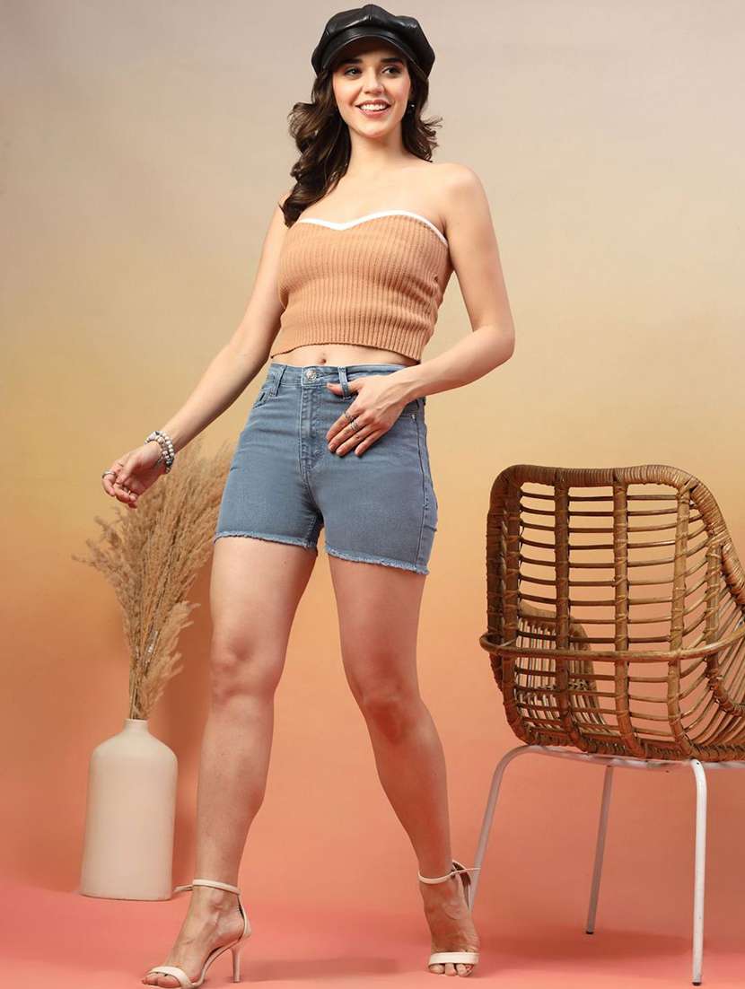 Women Blue Cotton Denim Shorts Short - 22457232 -  Standard Image - 4