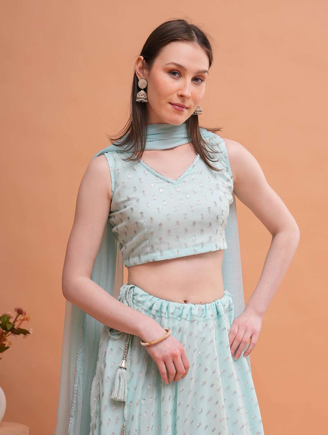 women green flared lehenga - 22457238 -  Standard Image - 1