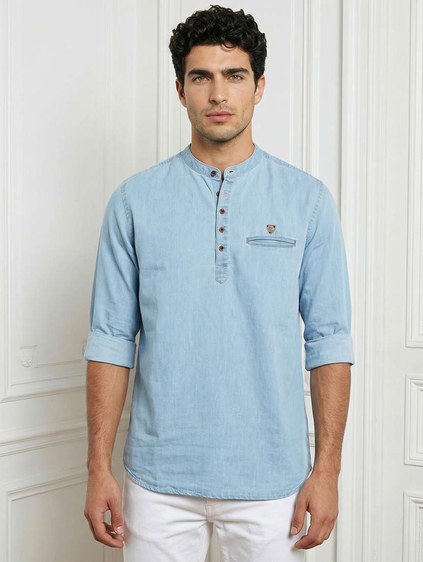 men solid mandarin neck short kurta