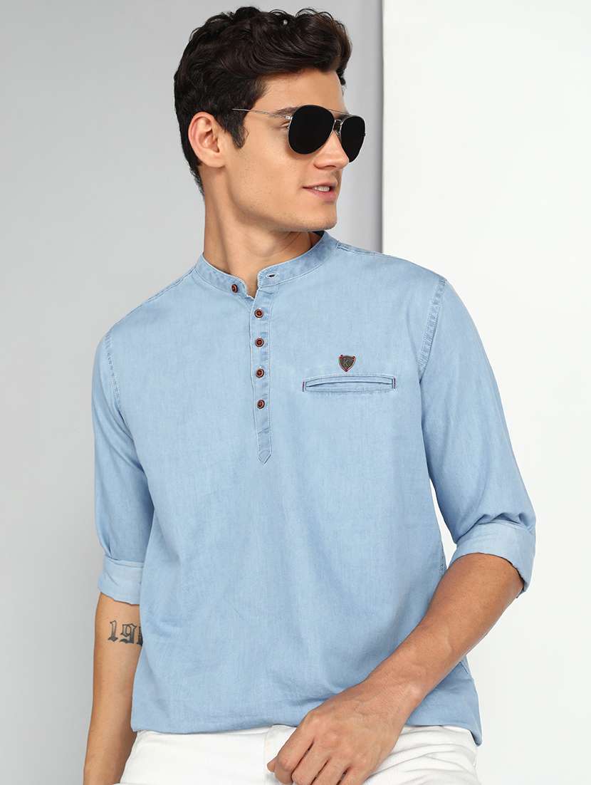 men solid mandarin neck short kurta - 22457240 -  Standard Image - 1