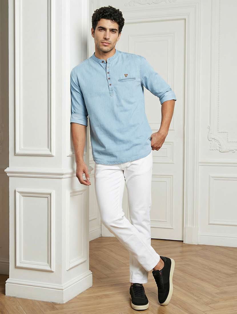 men solid mandarin neck short kurta - 22457240 -  Standard Image - 4