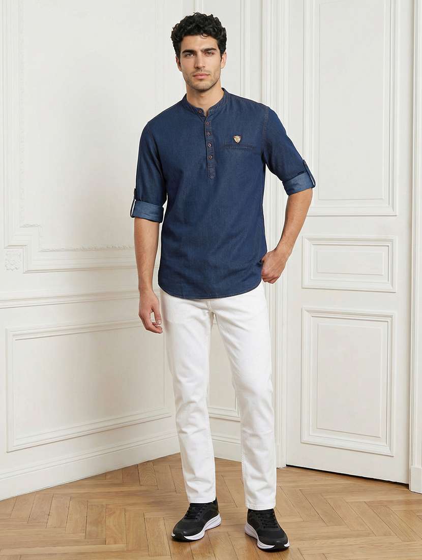 men solid mandarin neck short kurta - 22457241 -  Standard Image - 4