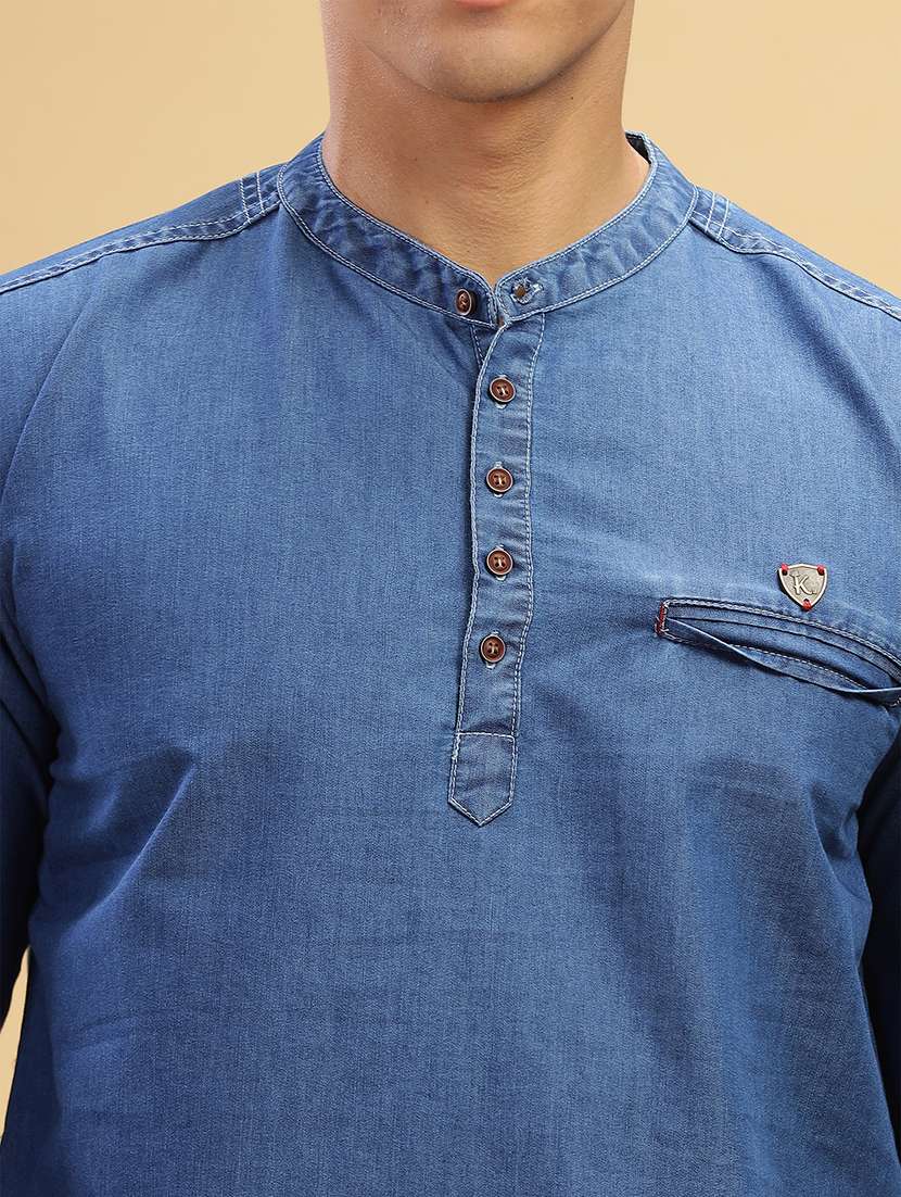 men solid mandarin neck short kurta - 22457242 -  Standard Image - 1
