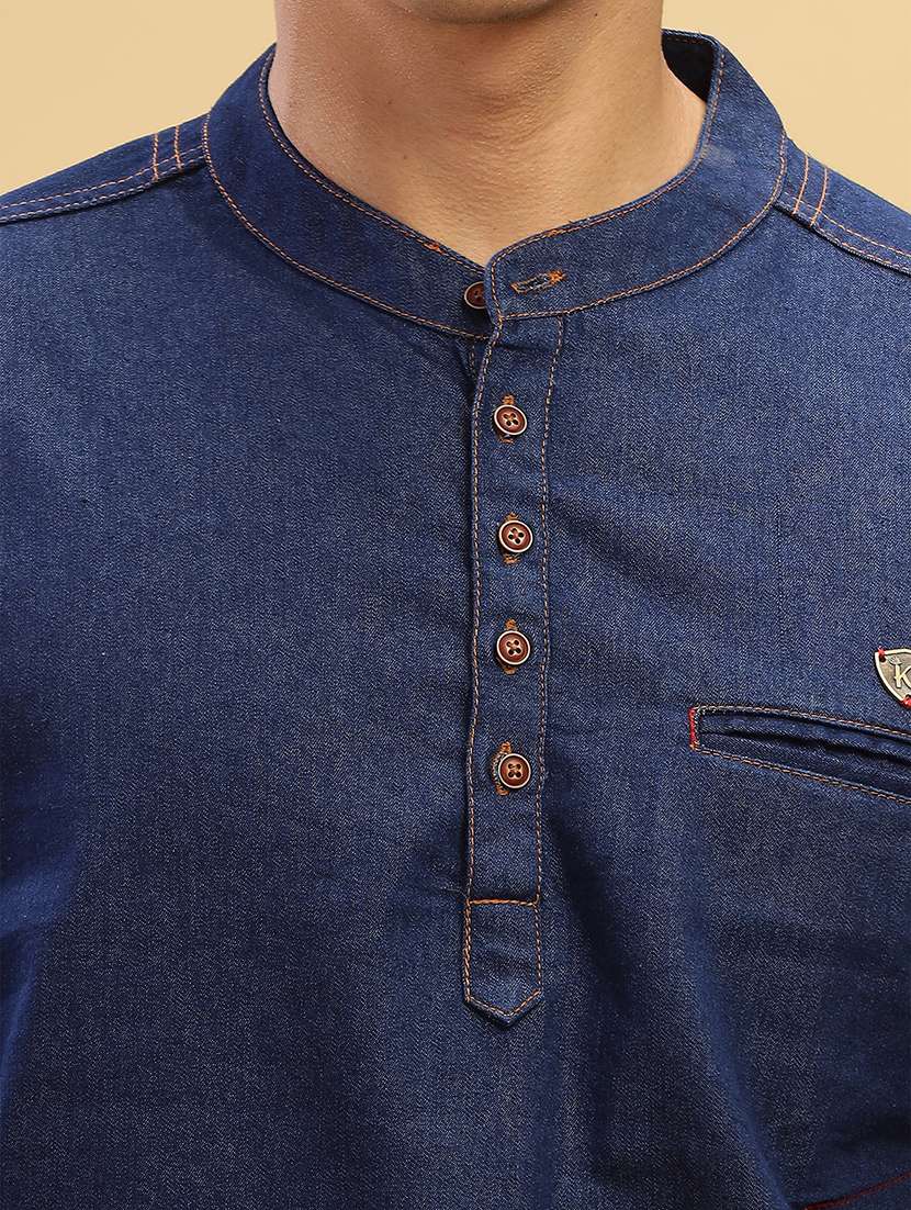 men solid mandarin neck short kurta - 22457243 -  Standard Image - 1