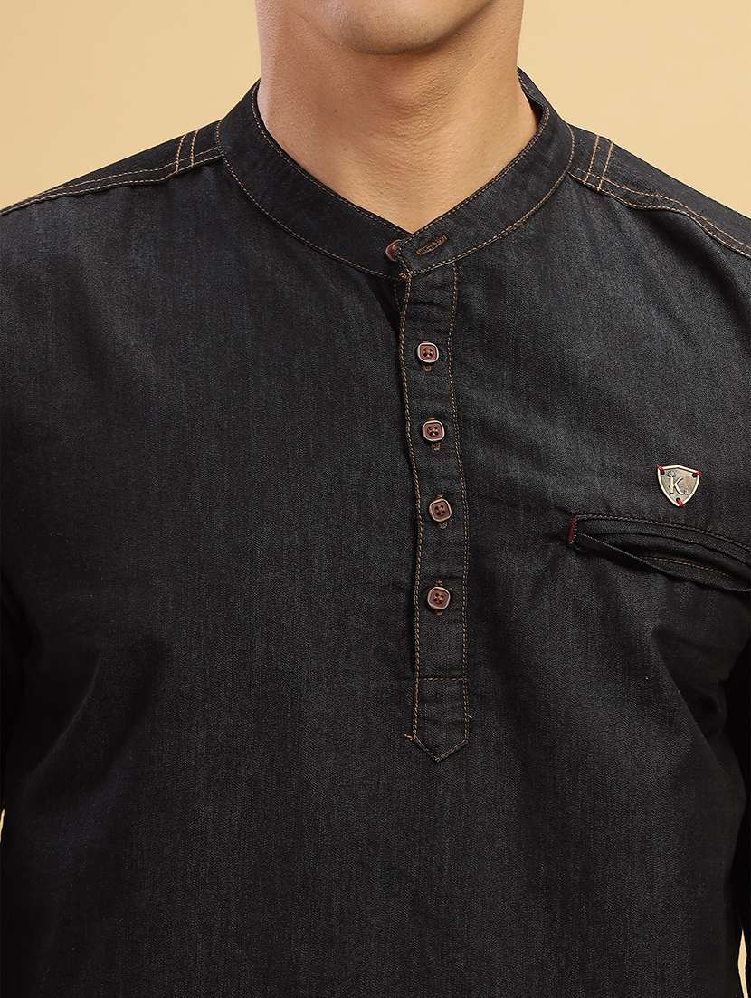 men solid mandarin neck short kurta - 22457244 -  Standard Image - 1