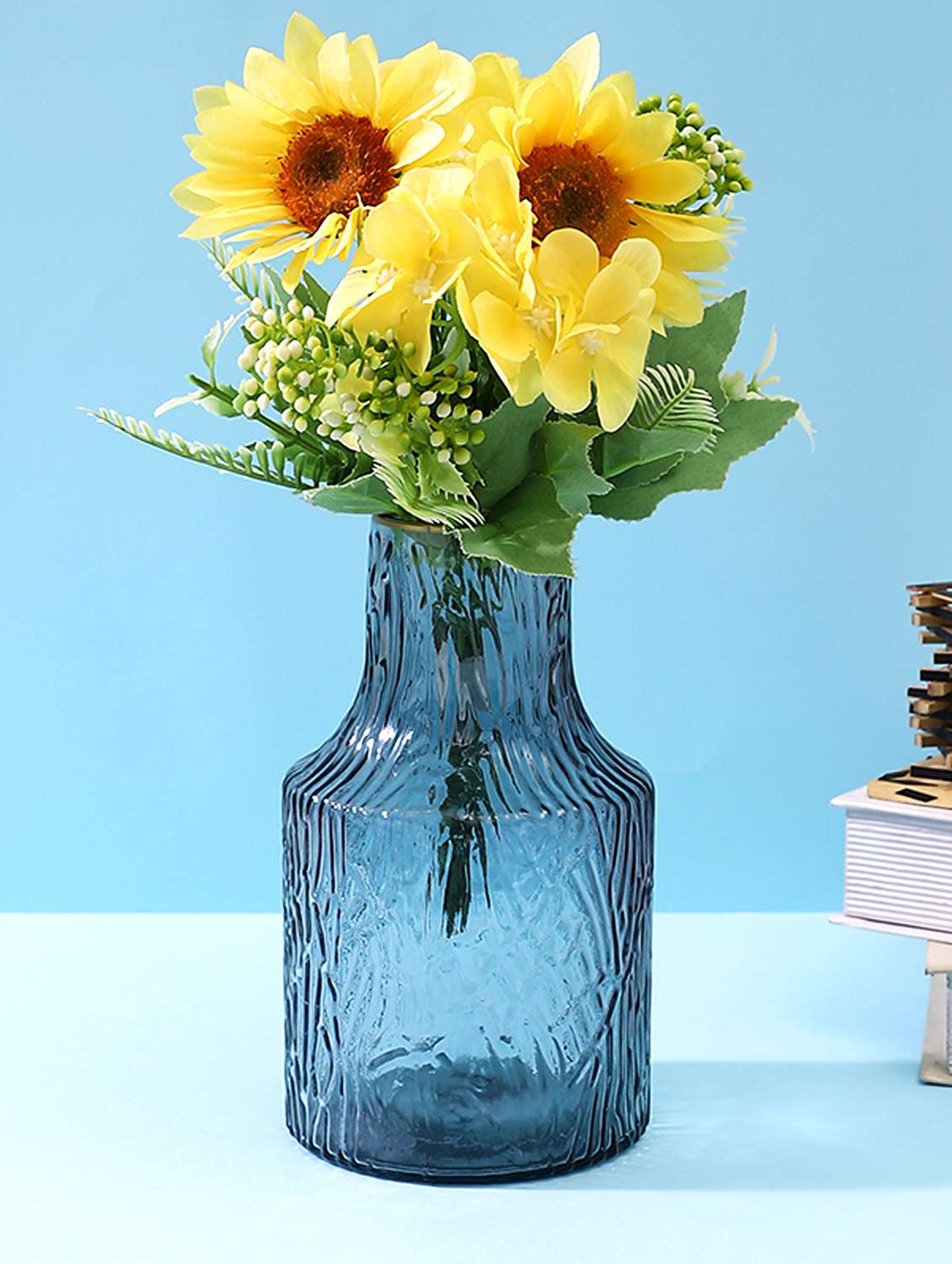 grey textured glass flower vase