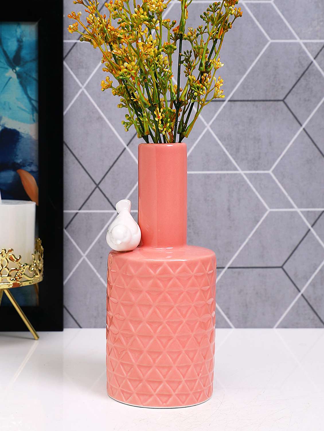 pink textured glass flower vase - 22457262 -  Standard Image - 1