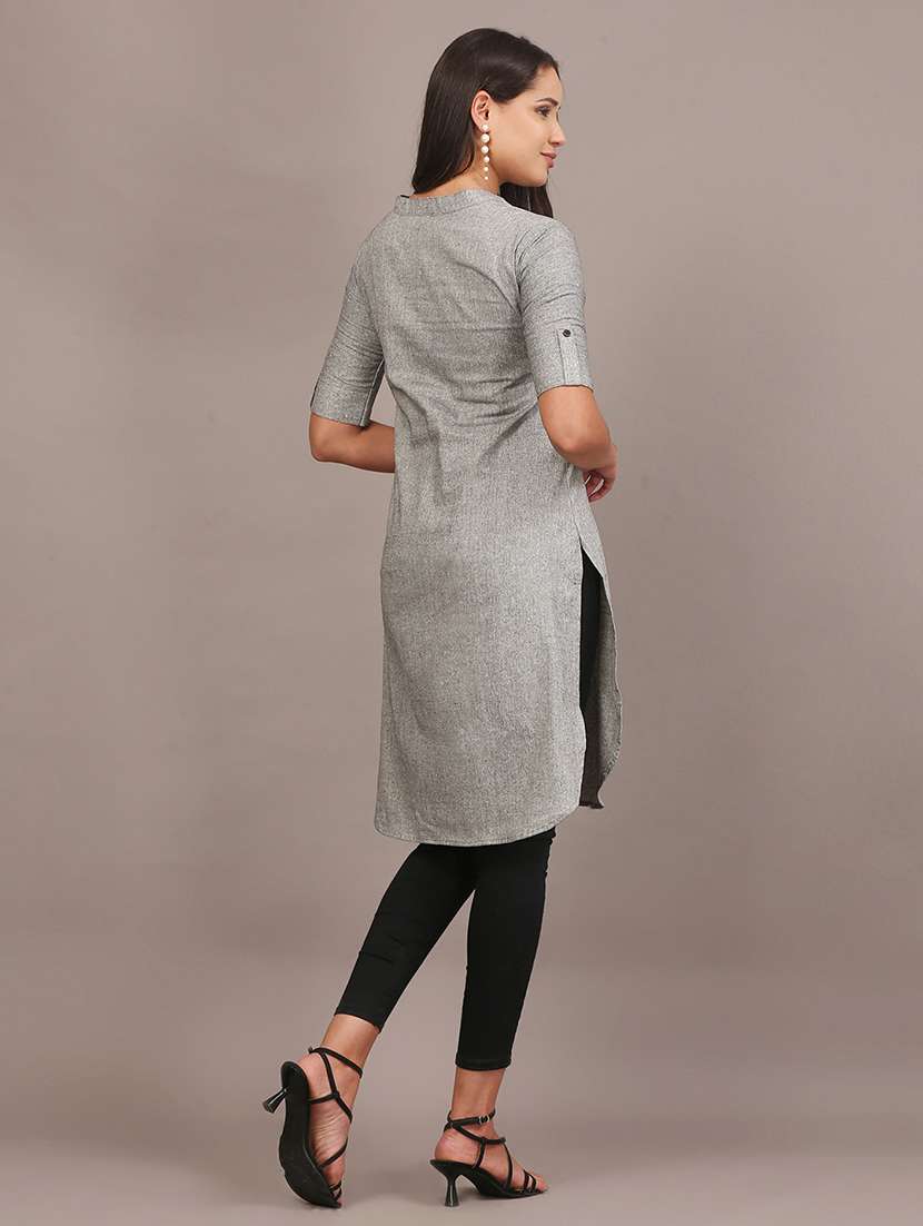 women solid cotton straight kurta - 22457321 -  Standard Image - 4