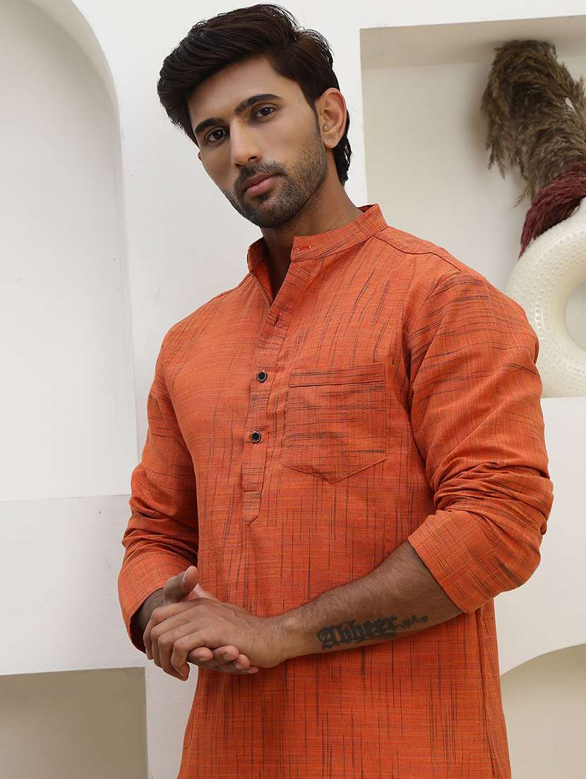 men self design mandarin neck long kurta - 22457334 -  Standard Image - 1