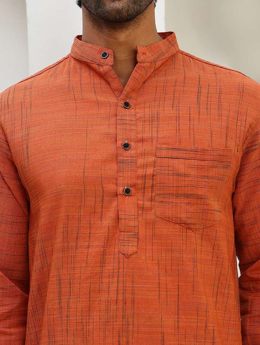 men self design mandarin neck long kurta - 22457334 -  Standard Image - 6