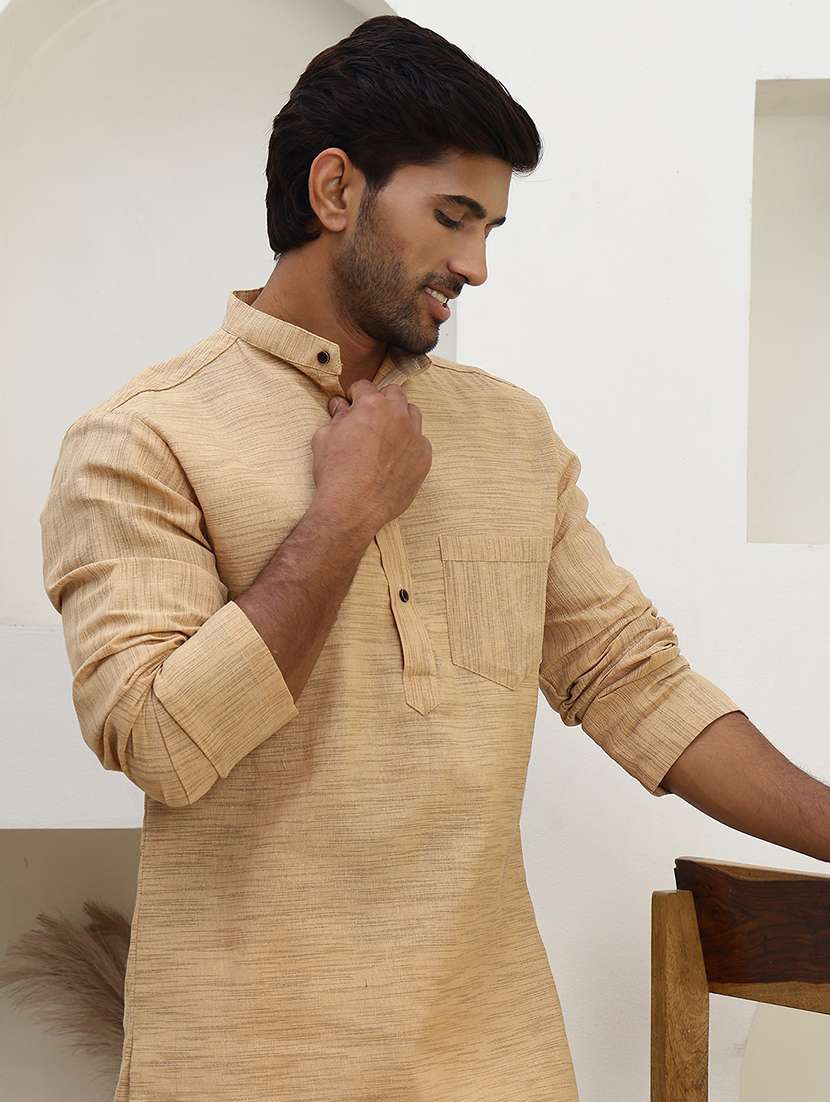 men self design mandarin neck long kurta - 22457336 -  Standard Image - 1