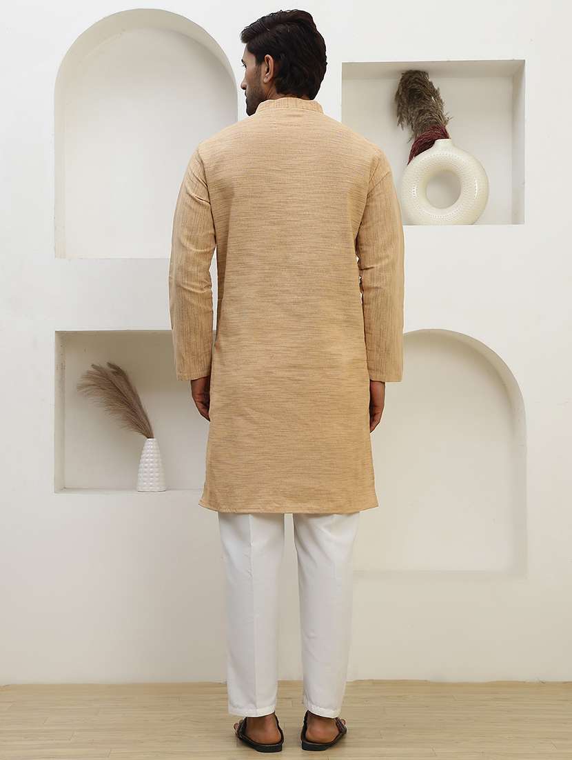 men self design mandarin neck long kurta - 22457336 -  Standard Image - 4