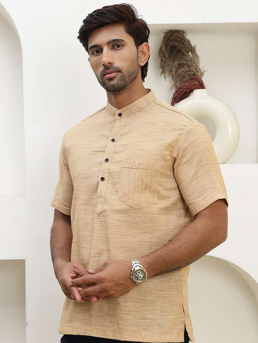 men self design mandarin neck short kurta - 22457337 -  Standard Image - 1