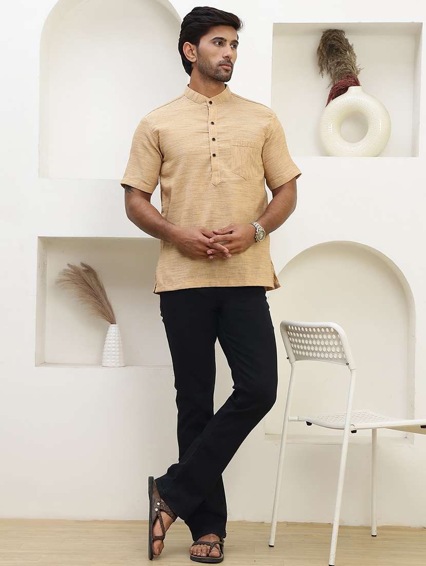 men self design mandarin neck short kurta - 22457337 -  Standard Image - 4