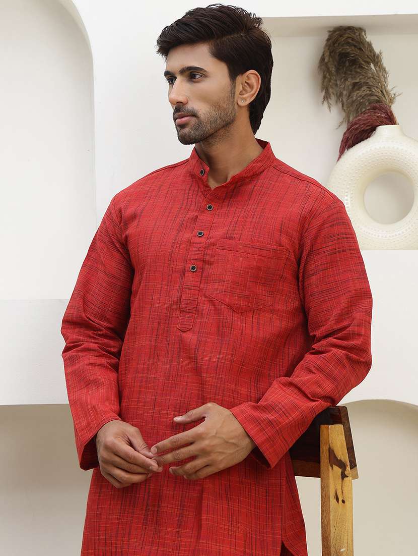 men self design mandarin neck long kurta - 22457338 -  Standard Image - 1