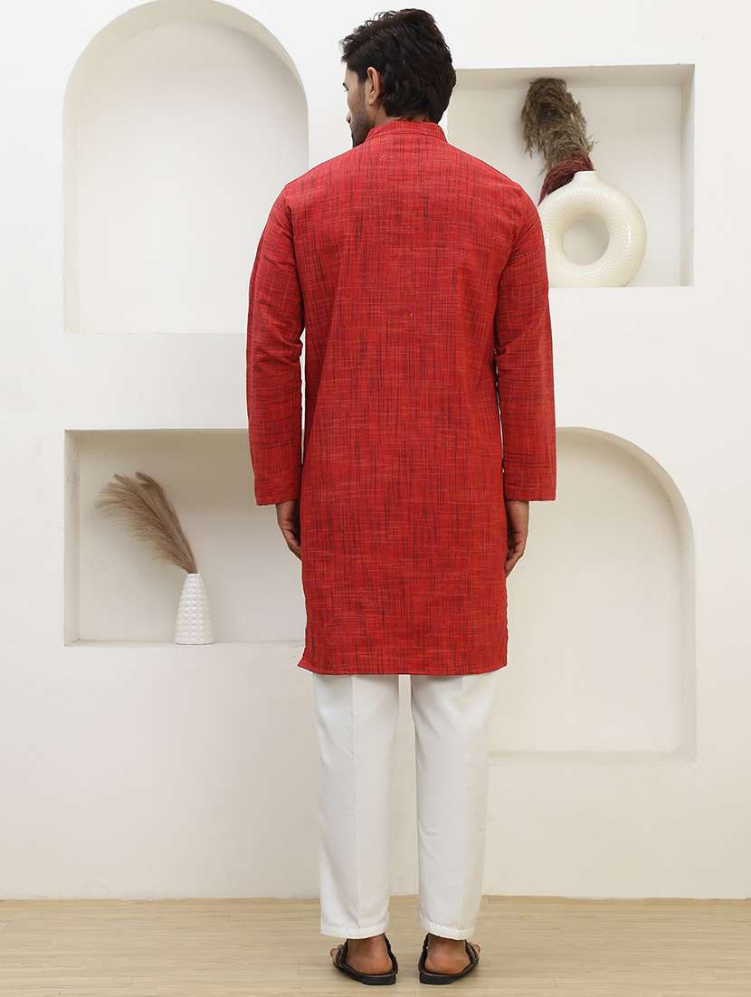men self design mandarin neck long kurta - 22457338 -  Standard Image - 4
