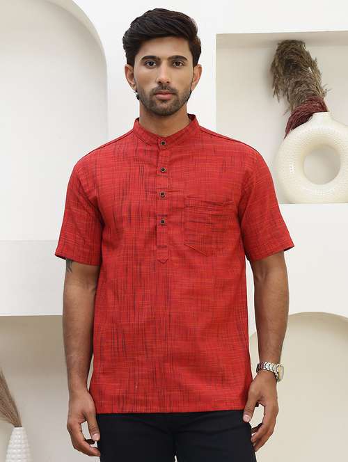 Men Self Design Mandarin Neck Short Kurta
