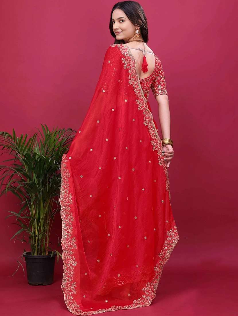 women solid with work embellished saree with blouse - 22457356 -  Standard Image - 4