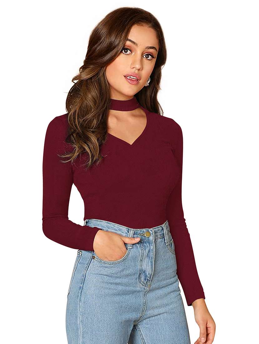 Women Solid Long Sleeve Slim Fit Top - 22457367 -  Standard Image - 1