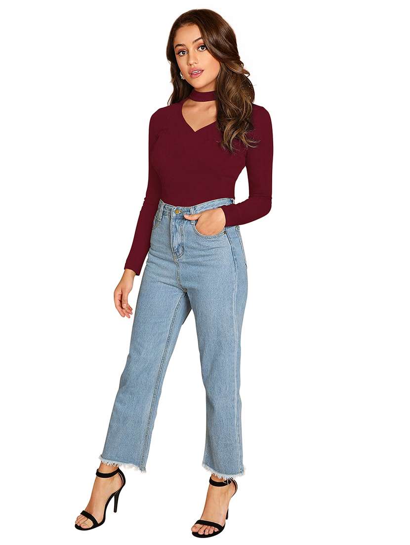 Women Solid Long Sleeve Slim Fit Top - 22457367 -  Standard Image - 4