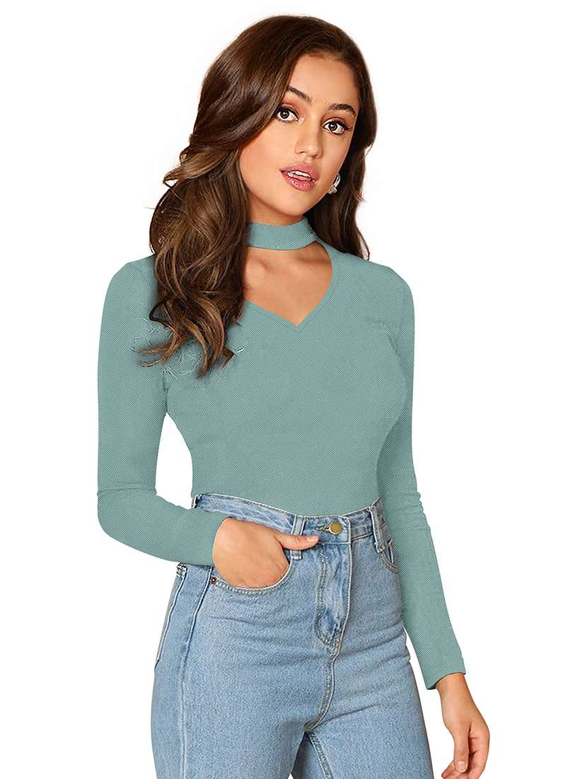 Women Solid Long Sleeve Slim Fit Top - 22457368 -  Standard Image - 1