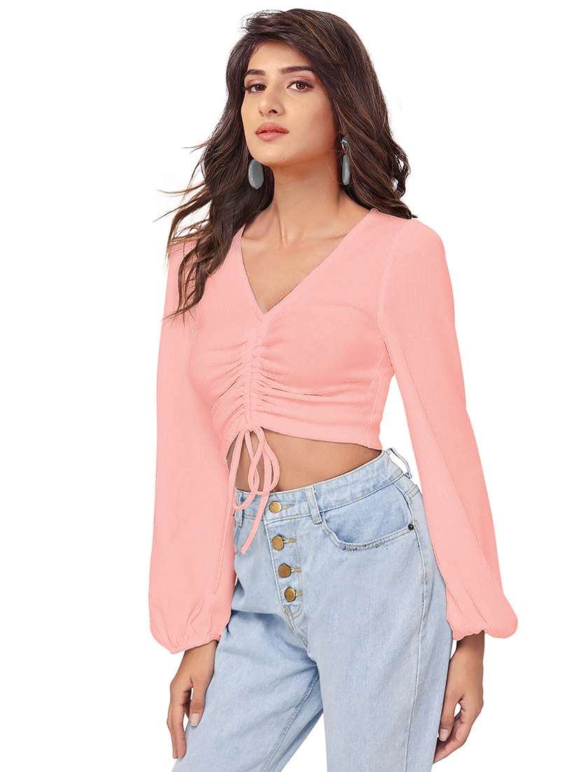 women solid v neck crop top - 22457373 -  Standard Image - 1