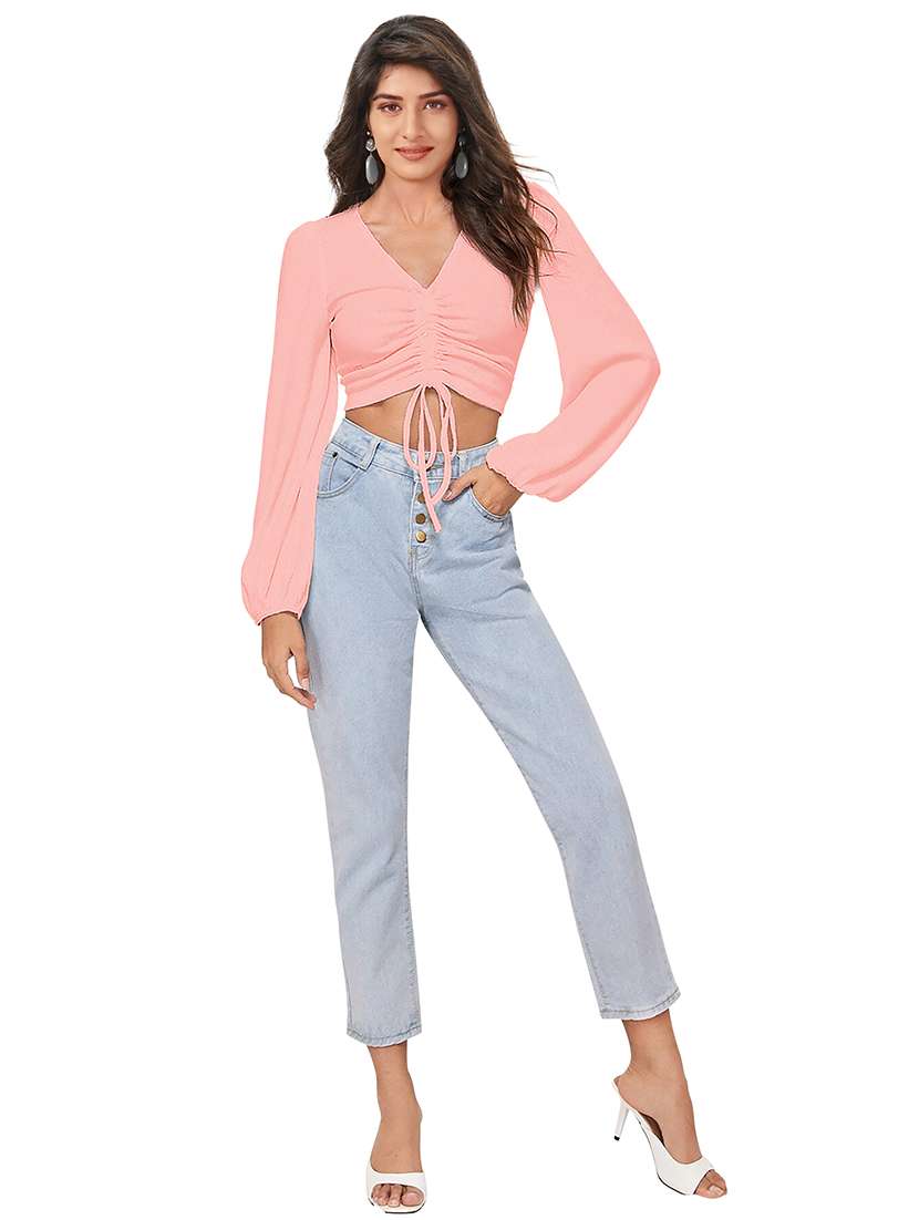 women solid v neck crop top - 22457373 -  Standard Image - 4