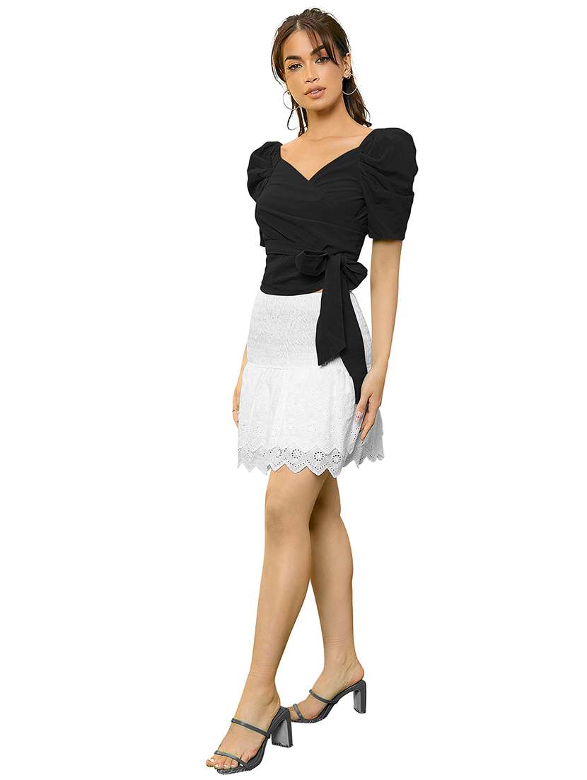 women solid puff sleeve crop top - 22457375 -  Standard Image - 4