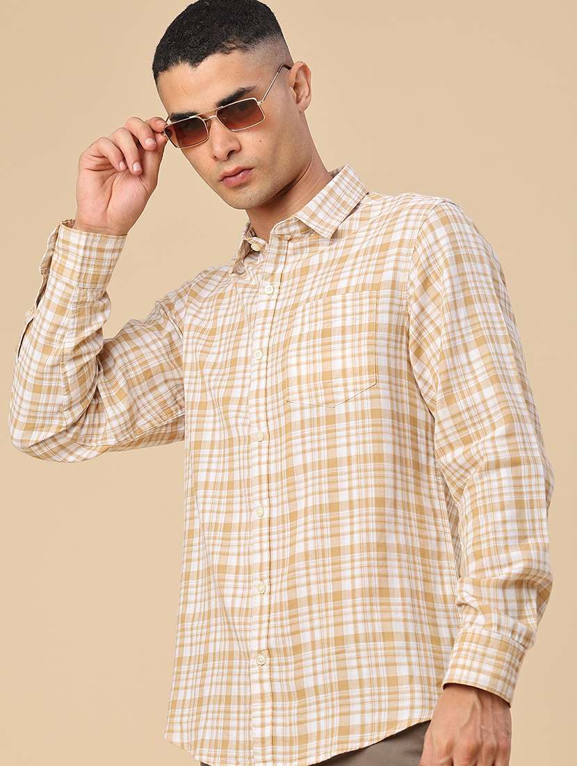 men checkered long sleeve regular fit casual shirt