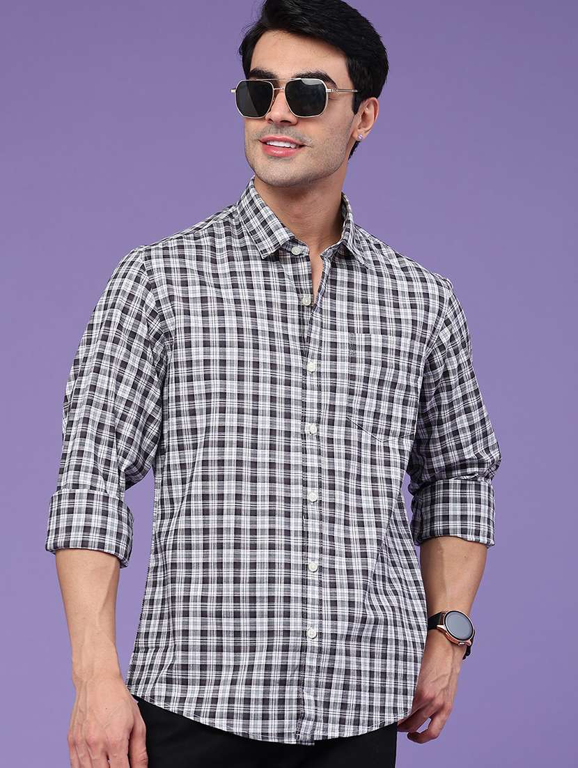 men checkered long sleeve regular fit casual shirt