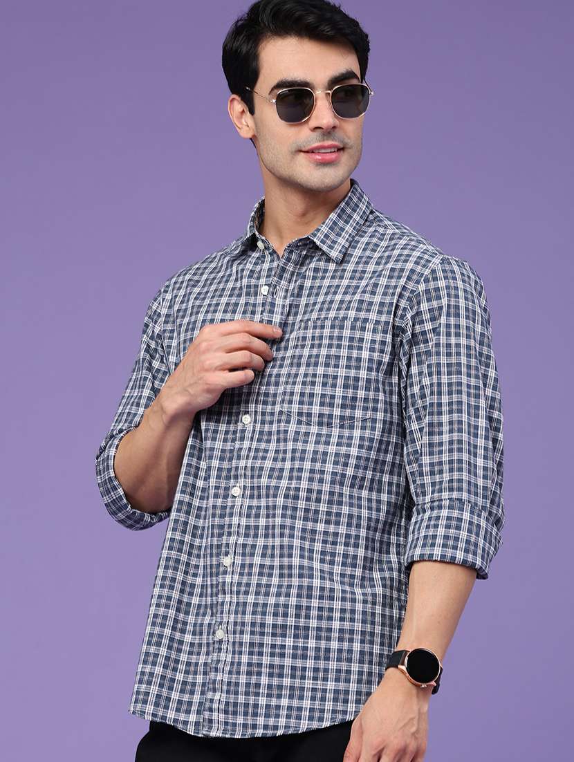 men checkered long sleeve regular fit casual shirt
