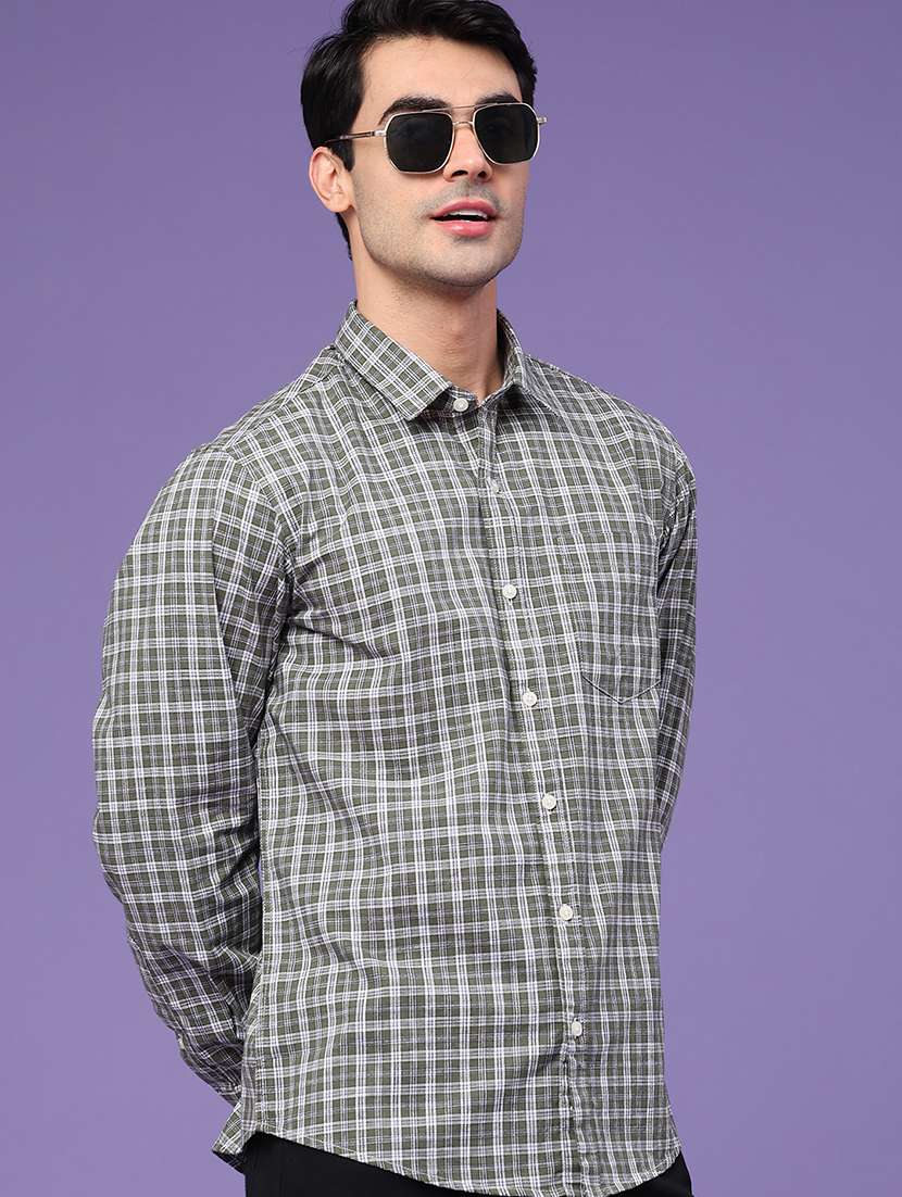 men checkered long sleeve regular fit casual shirt