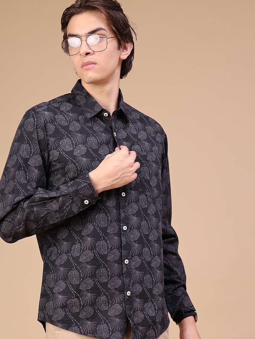 men printed long sleeve regular fit casual shirt