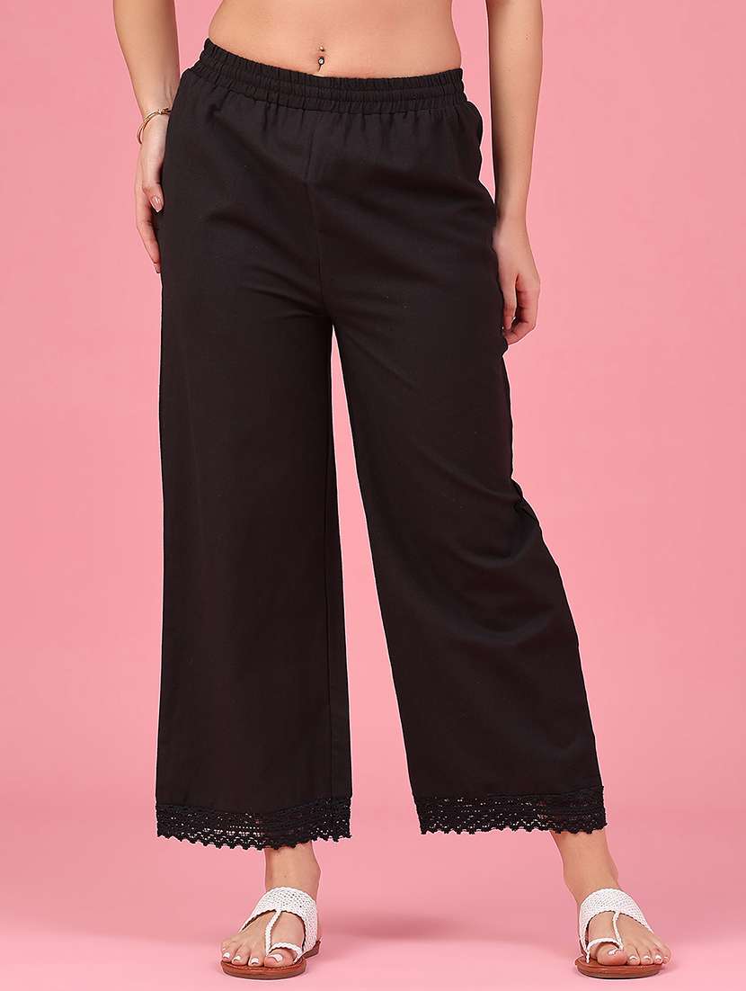 women solid high rise straight palazzo