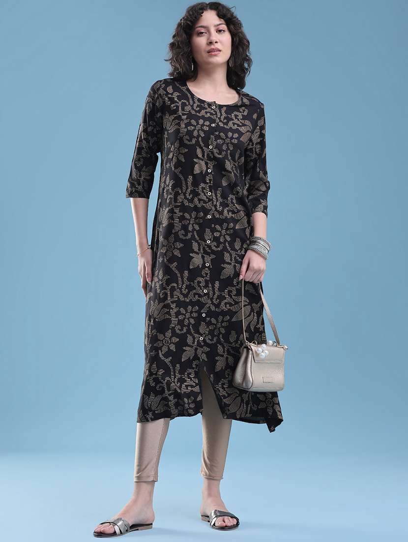 women printed three quarter sleeves a-line kurta