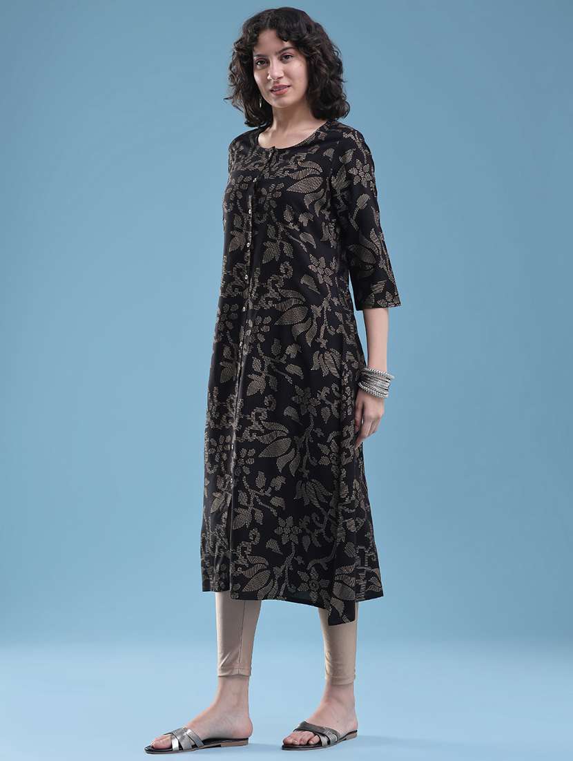 women printed three quarter sleeves a-line kurta - 22457460 -  Standard Image - 4